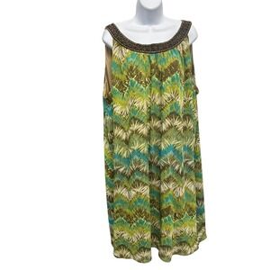 Catherines‎ Plus Size 3X Green Blue Chevron Beaded Neck Sleeveless Dress